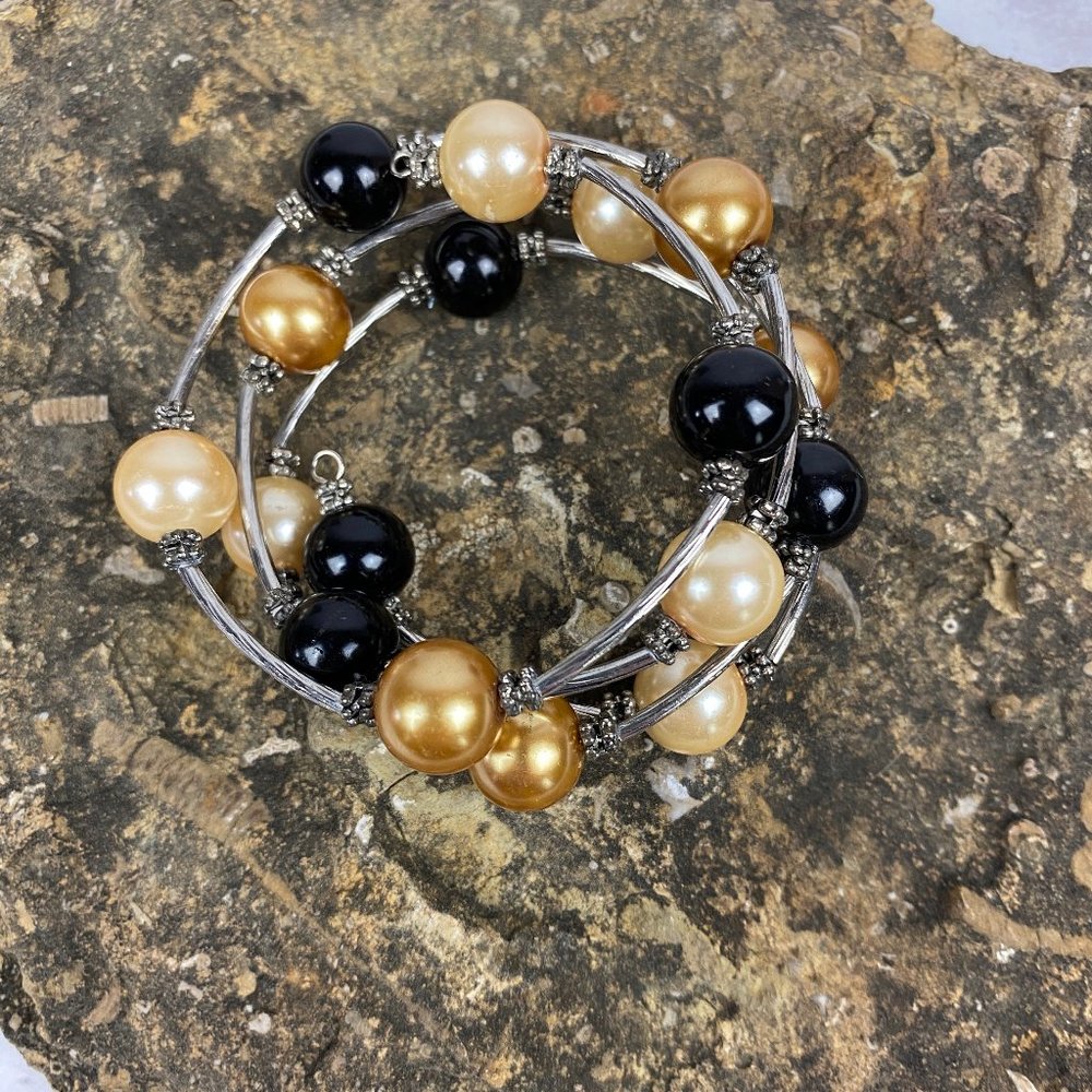 Black Gold Black Stretch Wrap Bracelet